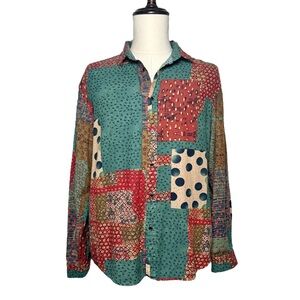 Luc Matton | Men | Multi Print Patchwork Cotton Linen Button Up Shirt | 2XL